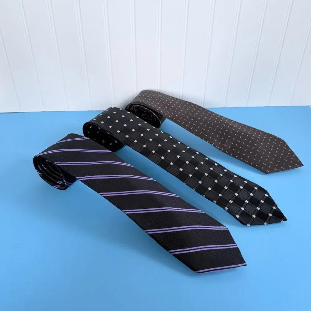Bundle Of 3 U.S. Polo Assn. Men's Tie Trio - Black, Purple, Brown